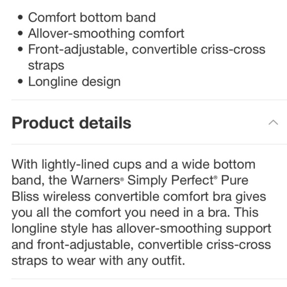 Simply Perfect by Warner's Women's
Longline Convertible Wirefree Bra nwt - Picture 3 of 5